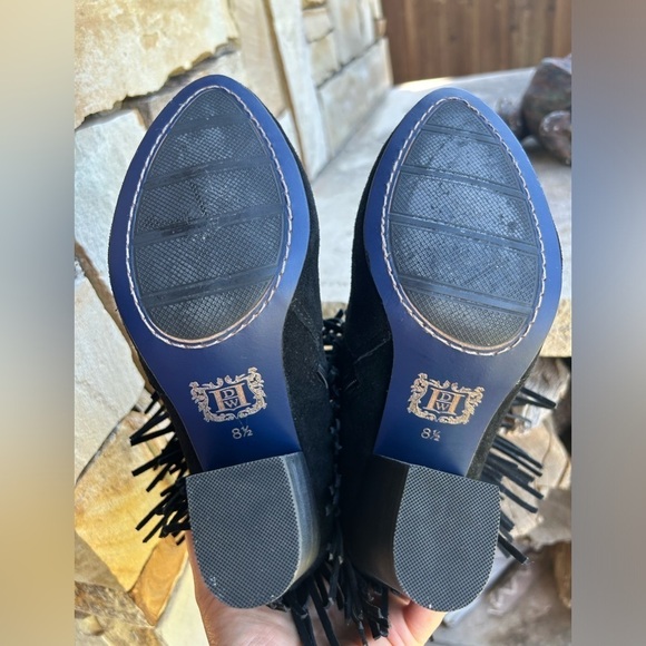 DW boots leather suede fringe black western ankle Hardy booties Sz-8.5M. E - Picture 8 of 14